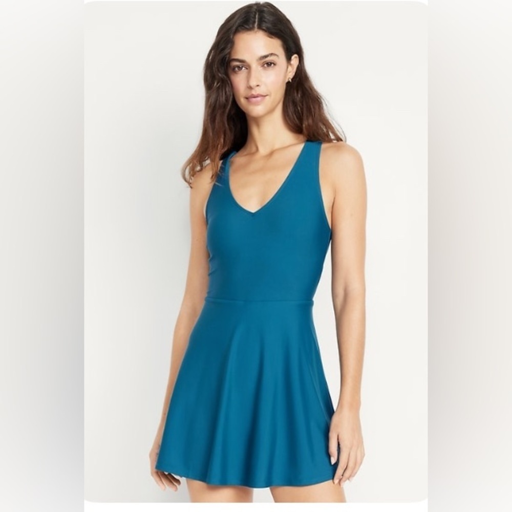 NWT Old Navy Matte Tie Back North Sea Blue Swim Dress Size XL